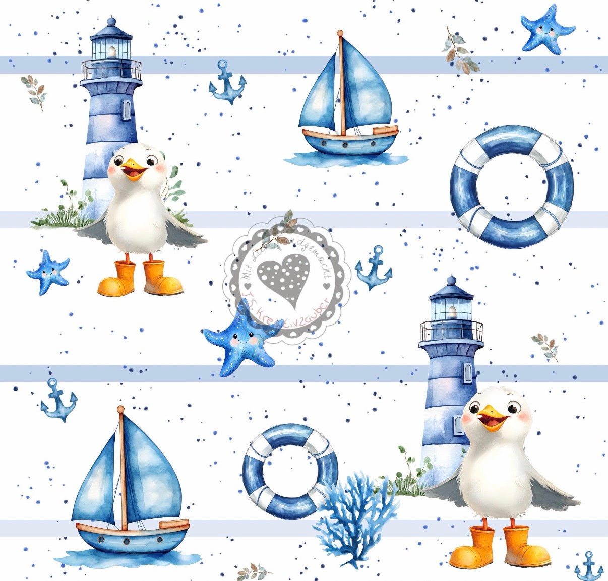 Leuchtturm/möwe/Boot/Maritim gestreift