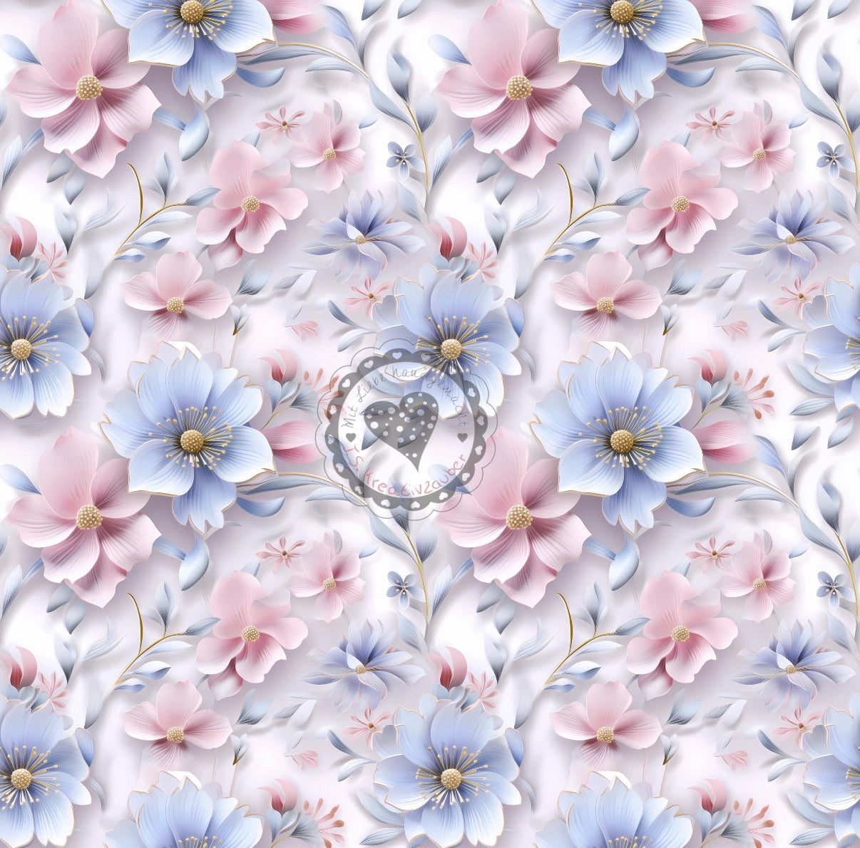 3D Blumen rosa/blau/weiß