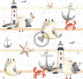 Leuchtturm/möwe/seestern/Anker weiß-beige