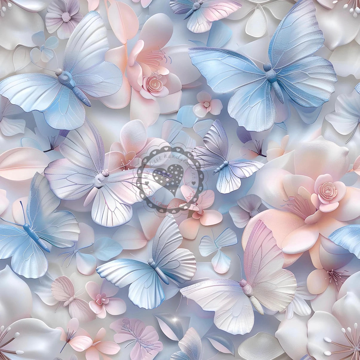 3D Schmetterling/Blumen rosa blau weiß