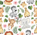 Safari-Dschungeltiere-Giraffe-Elefant-Zebra-Affe-Löwe