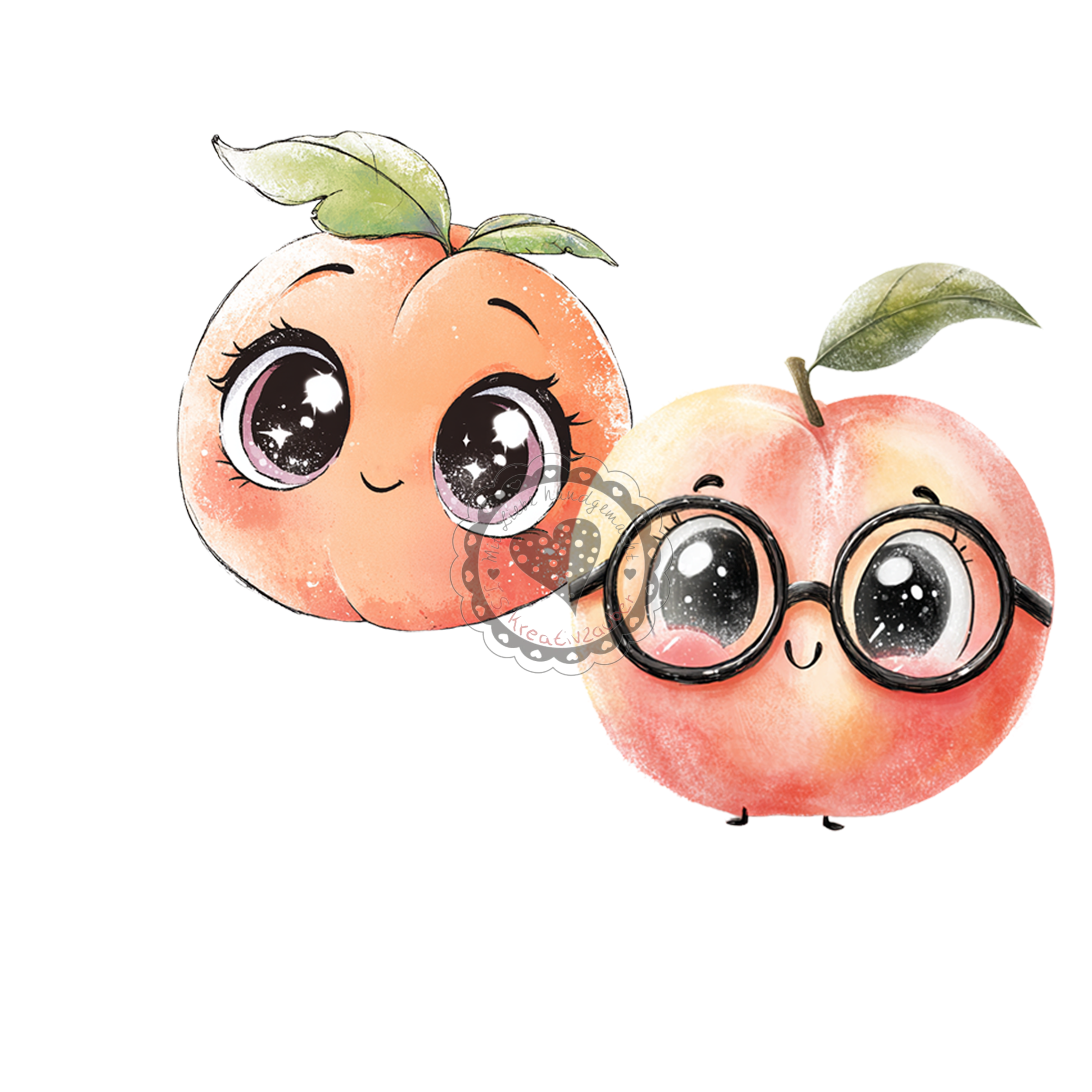 Pfirsich-Brille-Früchte-Sommer-Orange /weiß