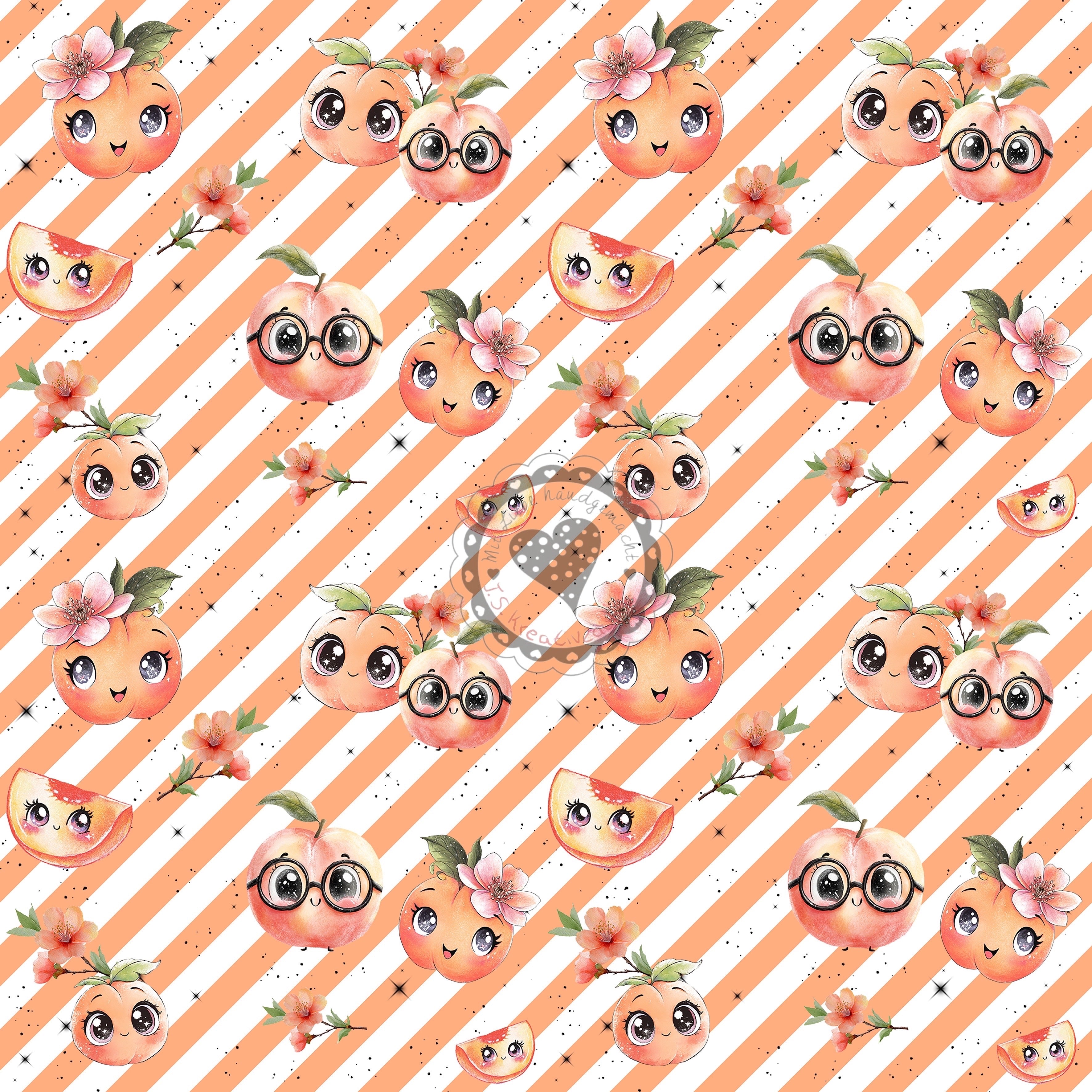 Pfirsich-Brille-Früchte-Sommer-Orange /weiß