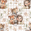 Waldtiere kariert Fuchs Eichhörnchen Igel grau braun beige