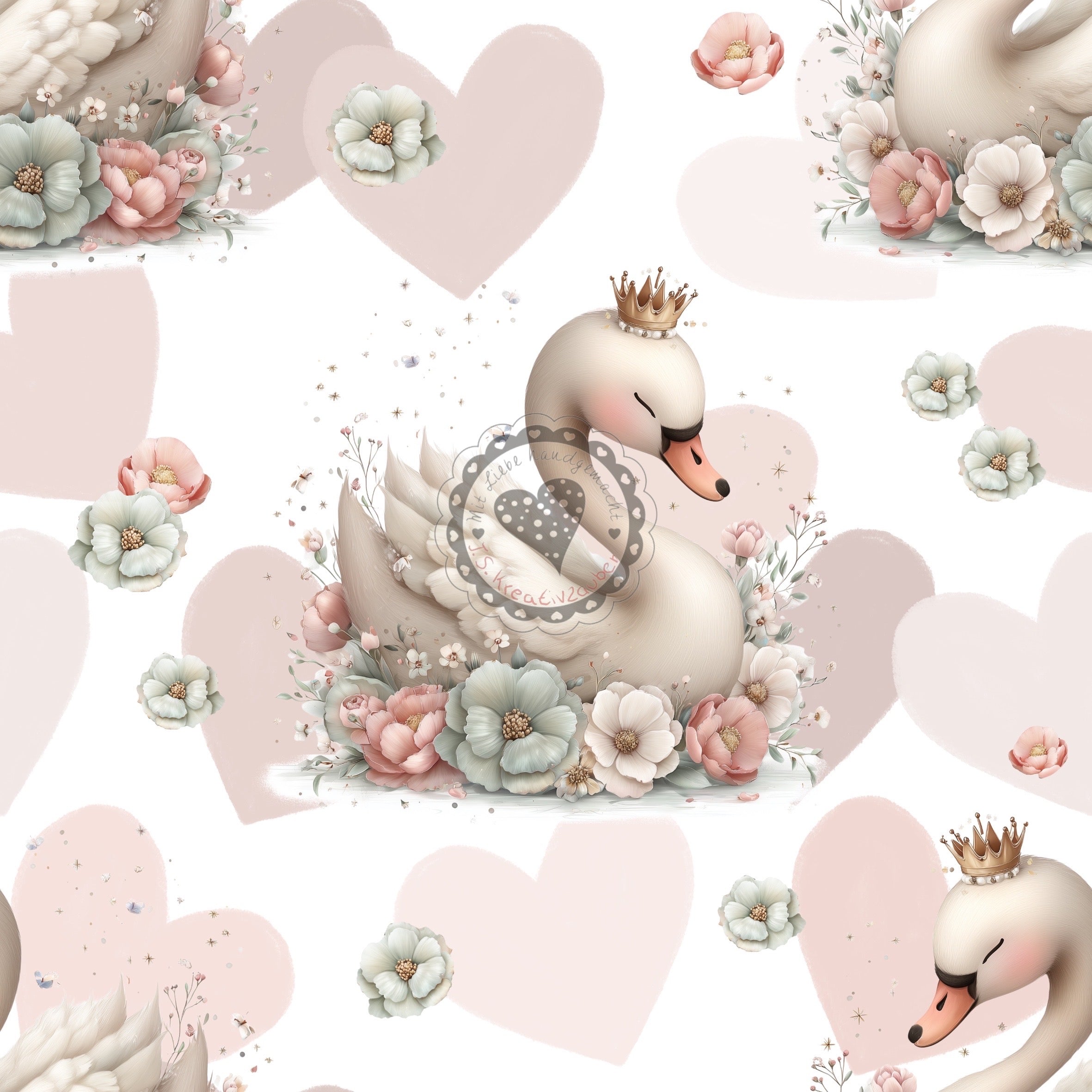 Schwan/blumen/Herzen lila rosa Pastell