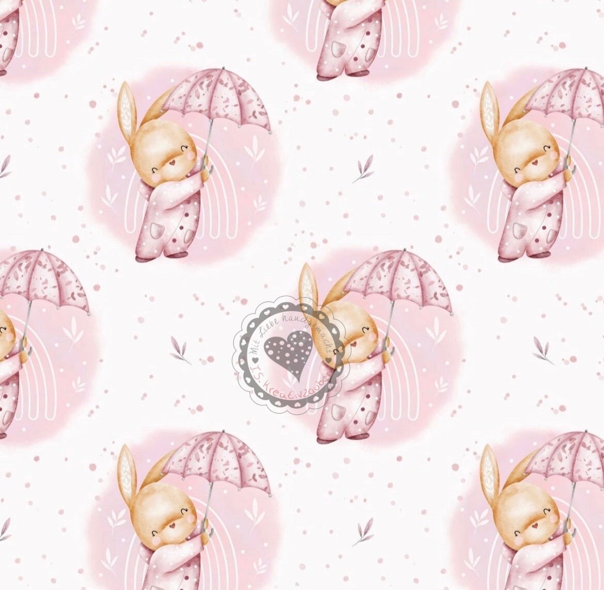Hase mit Regenschirm mint/rosa