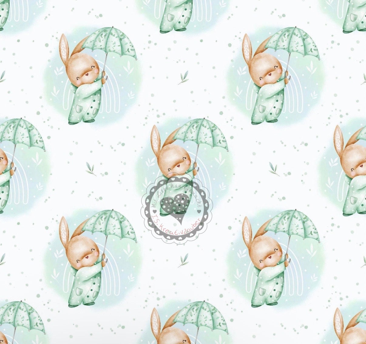 Hase mit Regenschirm mint/rosa